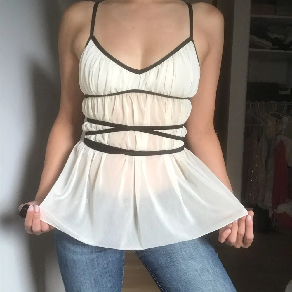 Express| Roman-esque Babydoll Sheer Top - Picture 2 of 9